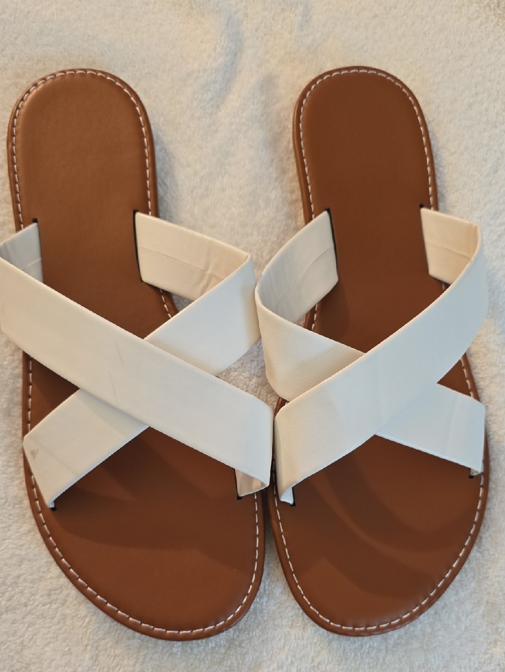 White Cross-Strap Slide Sandals - Women